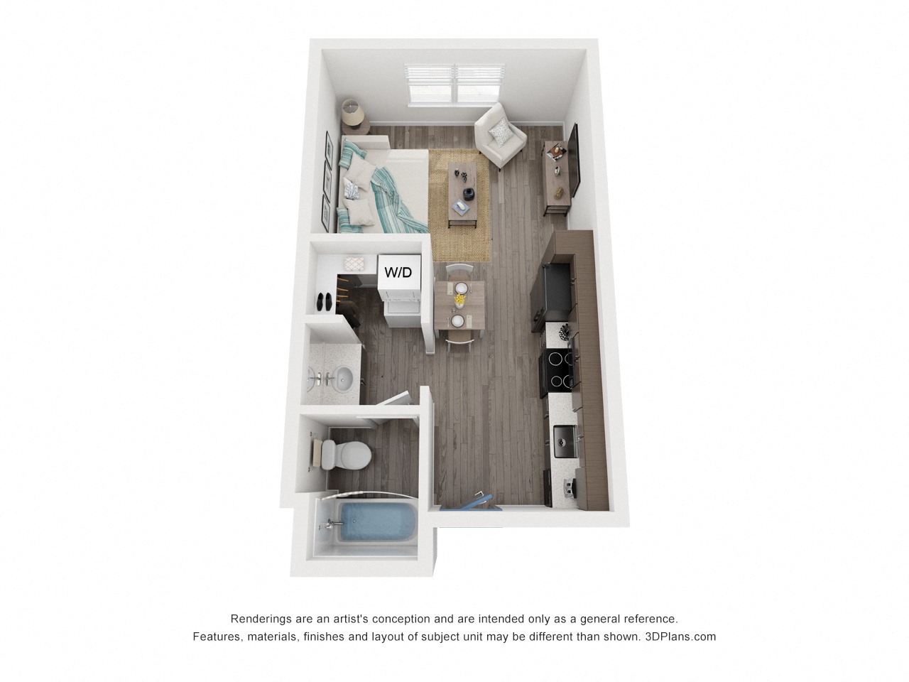 Floor plan for studio, 1 bath, 468 sqft